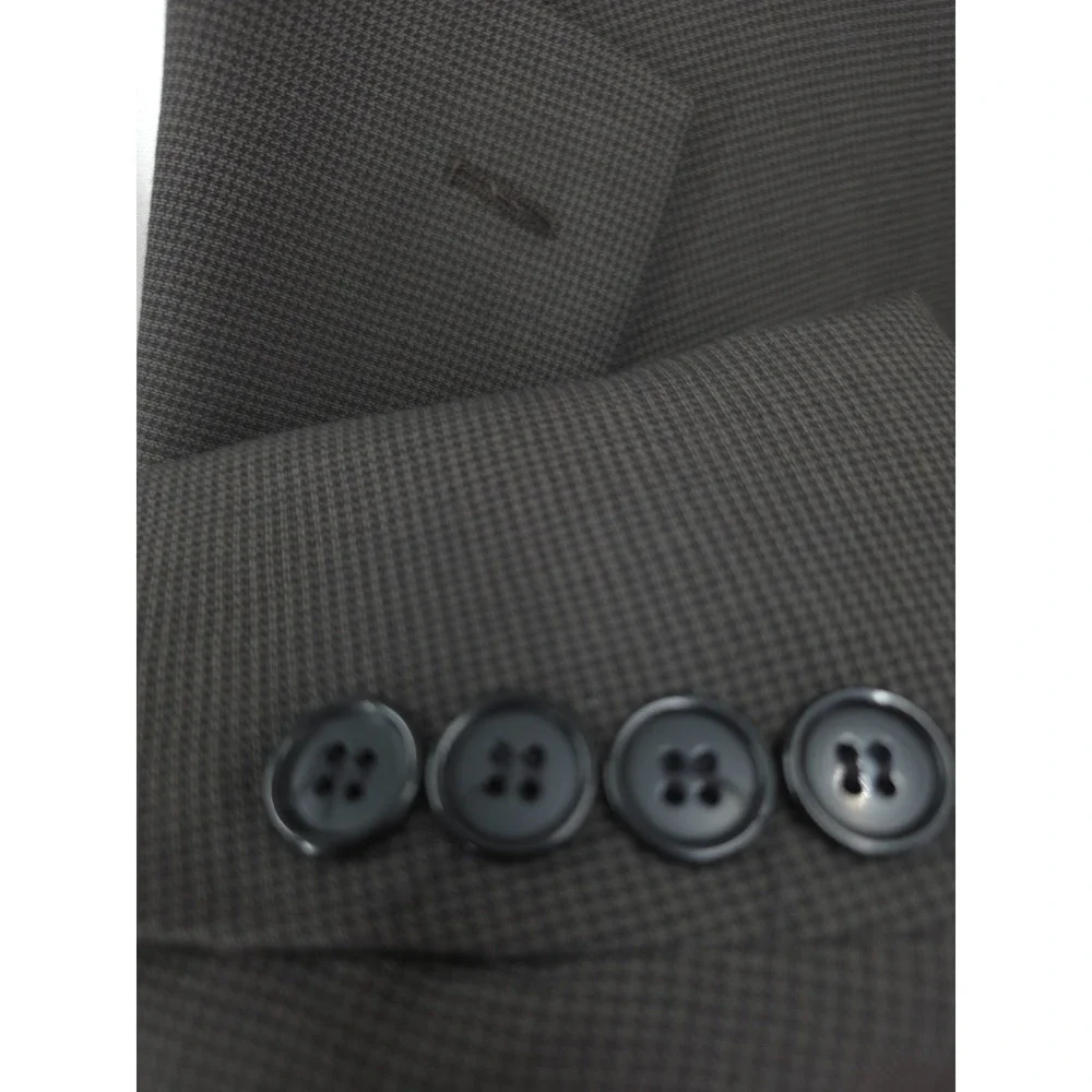 Andrew Fezza Blazer Mens 46L Brown Worsted Wool Houndstooth 3 Button Sports Coat